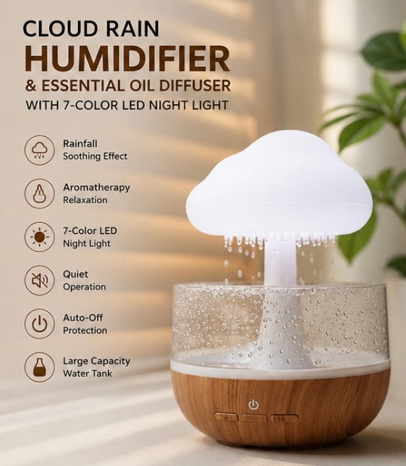 Cloud Rain Humidifier & Aromatherapy Diffuser | LED Night Light